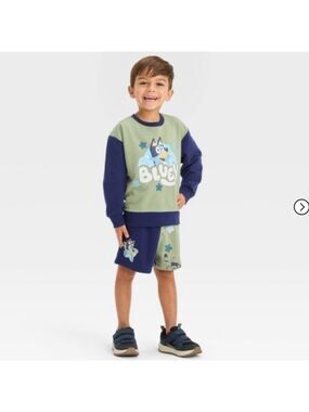 Moose Toddler Boys Bluey French Terry Top and Bottom Set Blue Green 5T